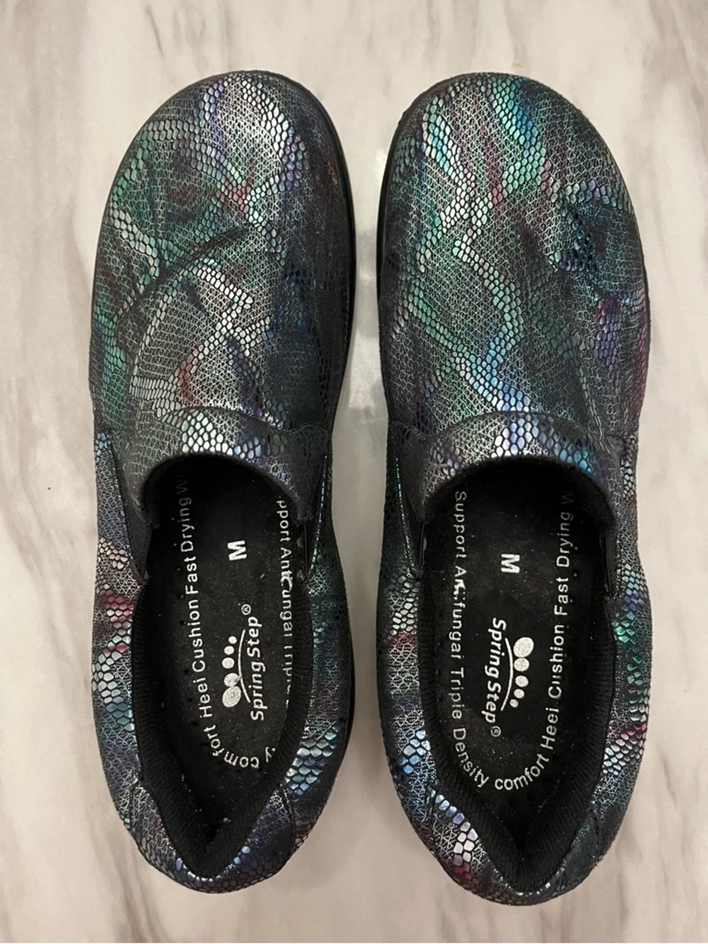 Spring Step Iridescent Black-Blue Slip-On Sneakers
